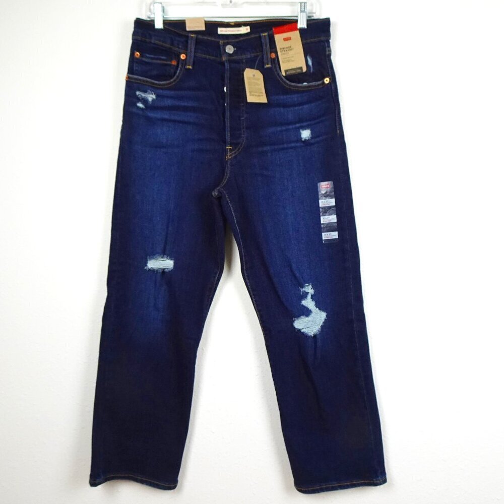 Levi's Ribcage Straight Ankle Jeans Size 31x27 Blue Denim Stretch Distressed - Picture 1 of 11